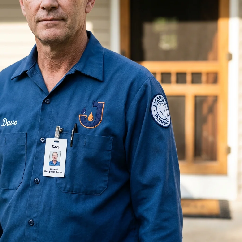 Licensed plumber showing ID badge in New London, NH