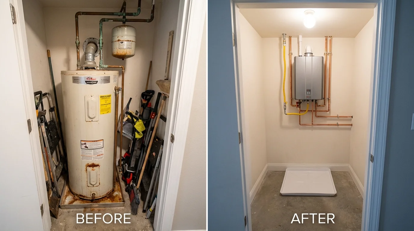 Tank water heater versus wall-mounted tankless unit comparison for New London, NH homeowners
